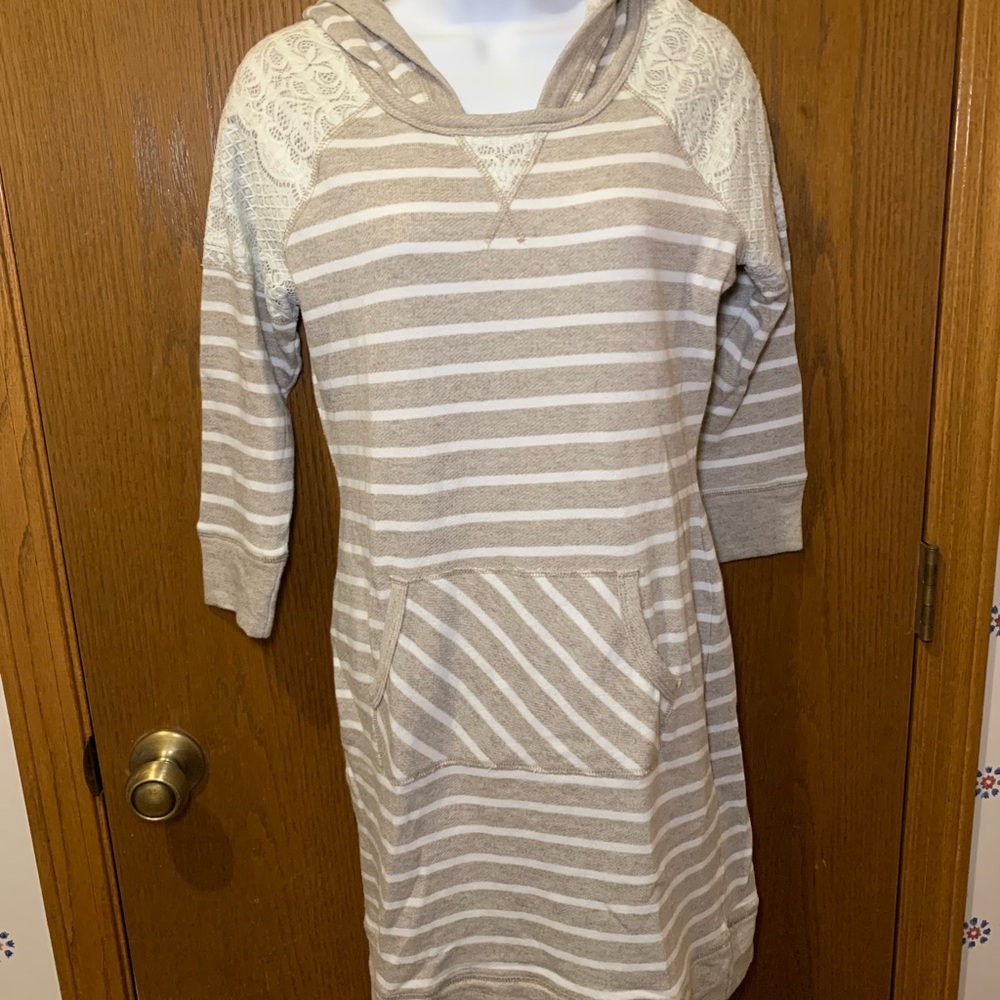 Maurices Striped Sweatshirt Dress with Lace Accents and Hooded- Size  M